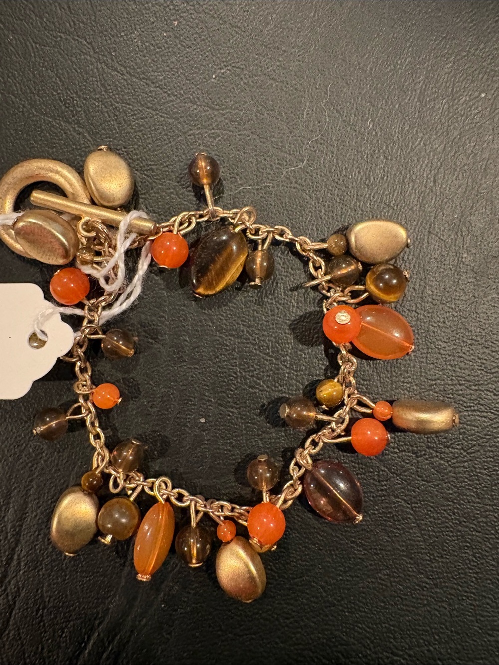 Gold-Tone Charm Bracelet with Orange and Brown Beads